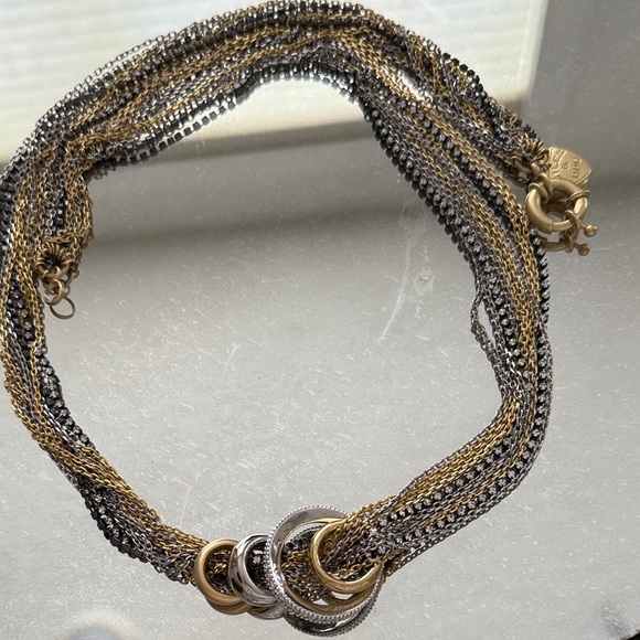 Giles & Bro multi strand silver and gold tone necklace with charms - Picture 2 of 11